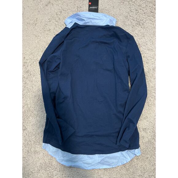 Blue long-sleeve collared layered Womens blouse sz XL - Picture 4 of 8